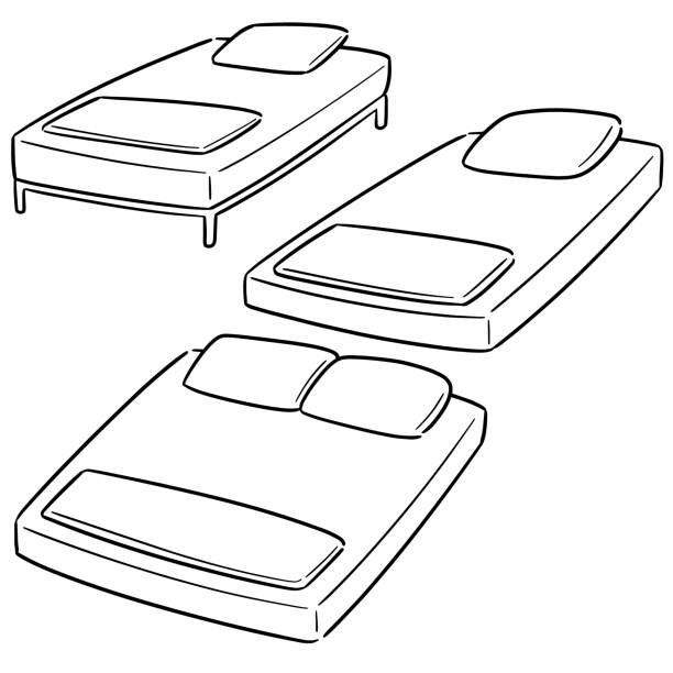 bed vector set of bed drawing of mattress stock illustrations