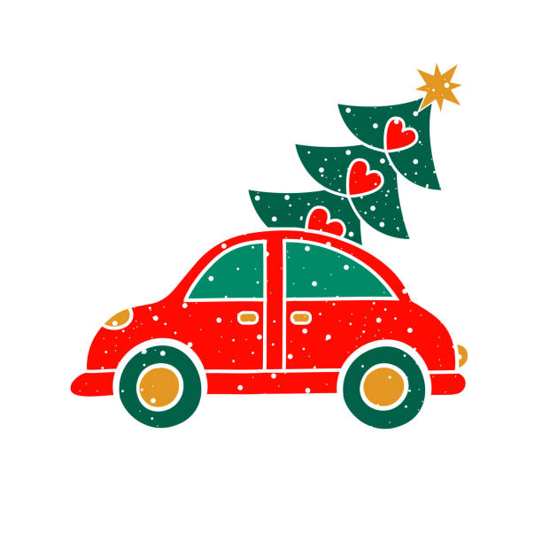 istock Vector illustration Christmas car. Merry christmas greeting card 1082499406