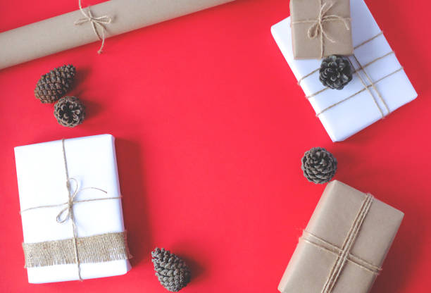 istock New Year's festive flat lay on a red background. 1082500368