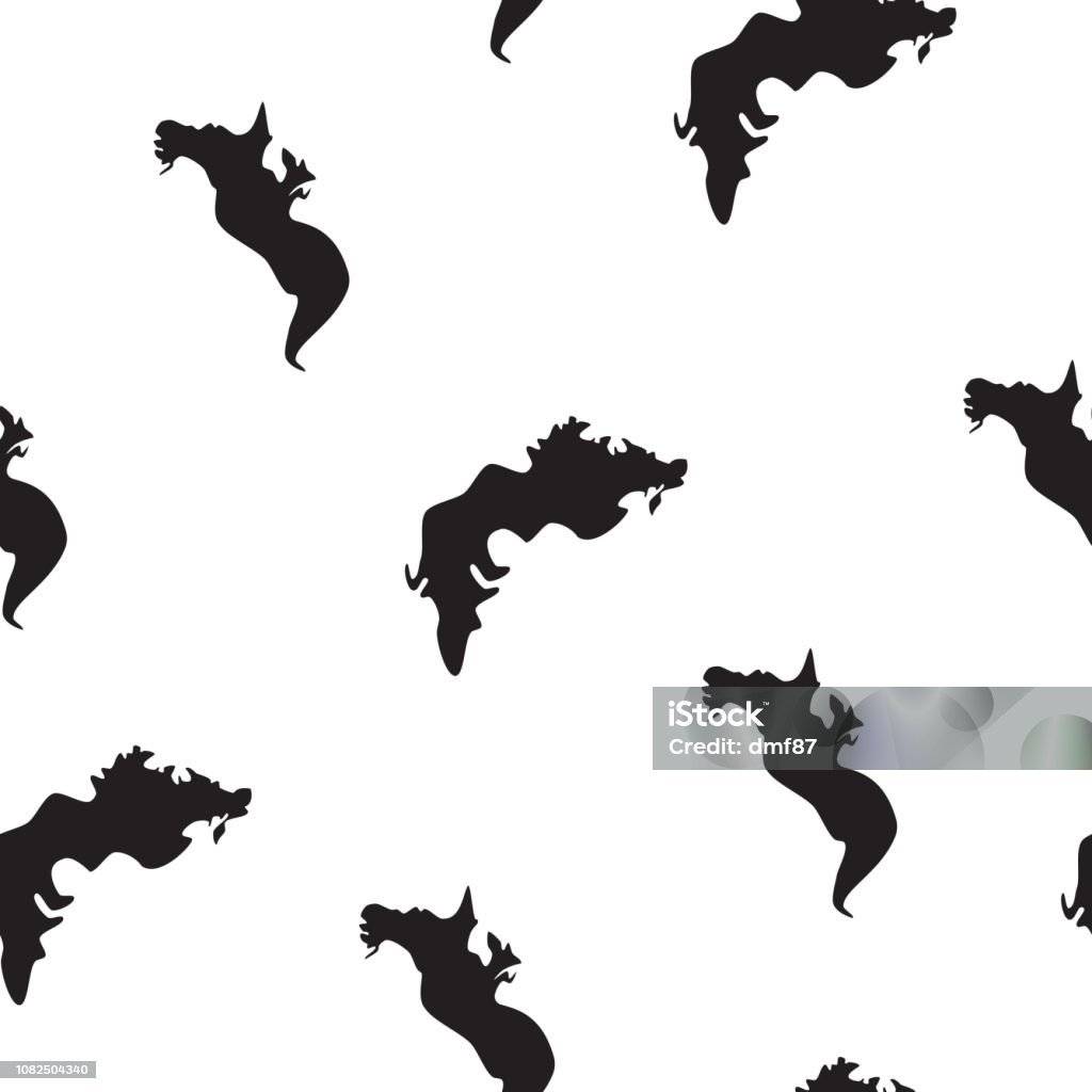 Seamless pattern Sea dragon silhouette on white, vector eps 10 Seamless pattern Sea dragons black silhouette isolated on white background. Fantasy kids blot simple print for magical wall paper or fabric cloth. Abstract animals drawn texture, vector eps 10 Abstract stock vector