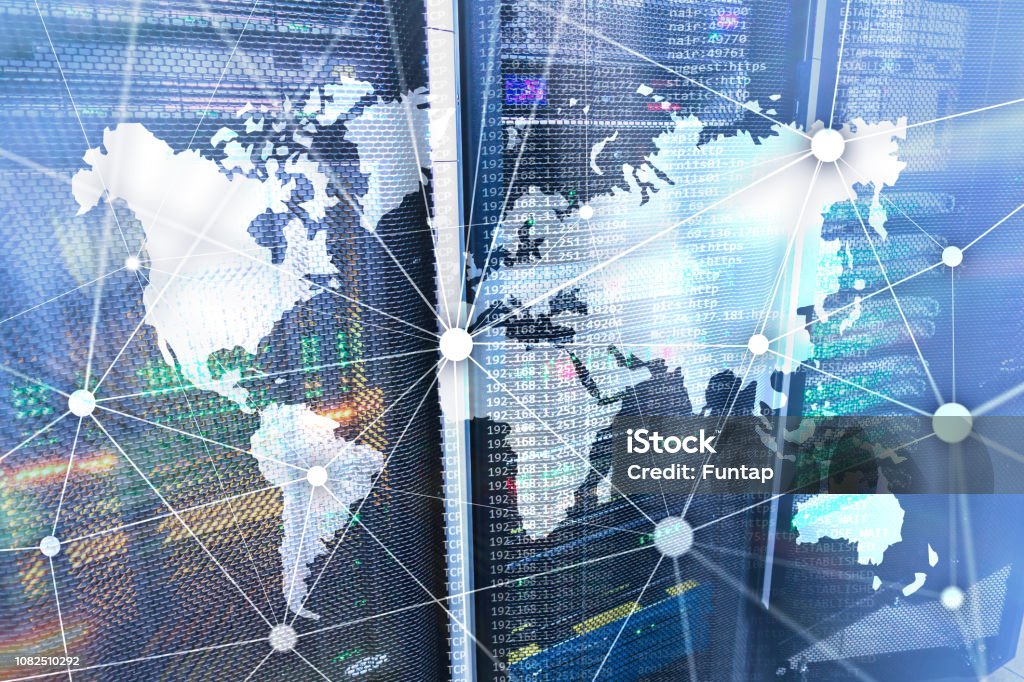 Communication Bandwidth World Map World Map With Communication Network On Server Room Background Stock ...
