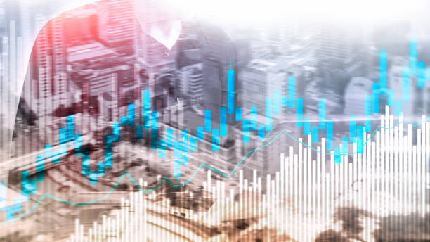 istock Stock trading candlestick chart and diagrams on blurred office center background. 1082510412