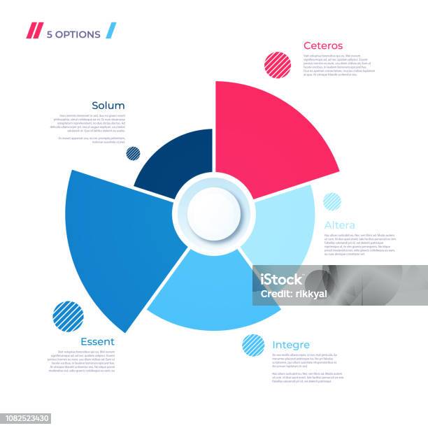 Pie Chart Concept With 5 Parts Vector Template For Web Presentations Reports Visualizations Stock Illustration - Download Image Now