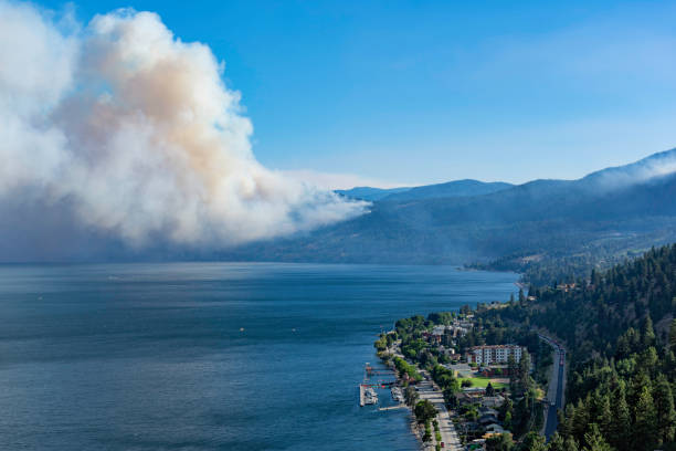 Smoke from a forest fire near Peachland British Columbia Canada