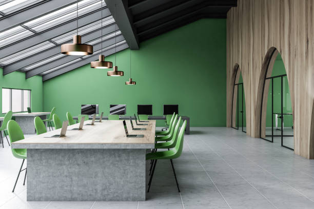 istock Green attic office with meeting room 1082542210
