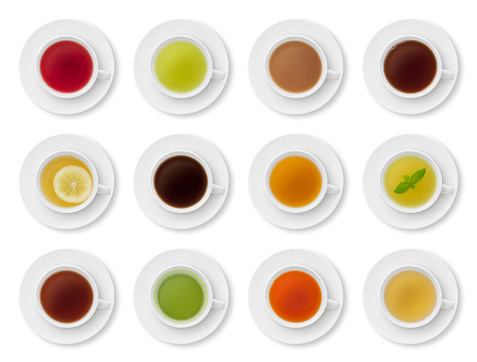 Collection of various teas and herbal teas isolated on white (excluding the shadow)
