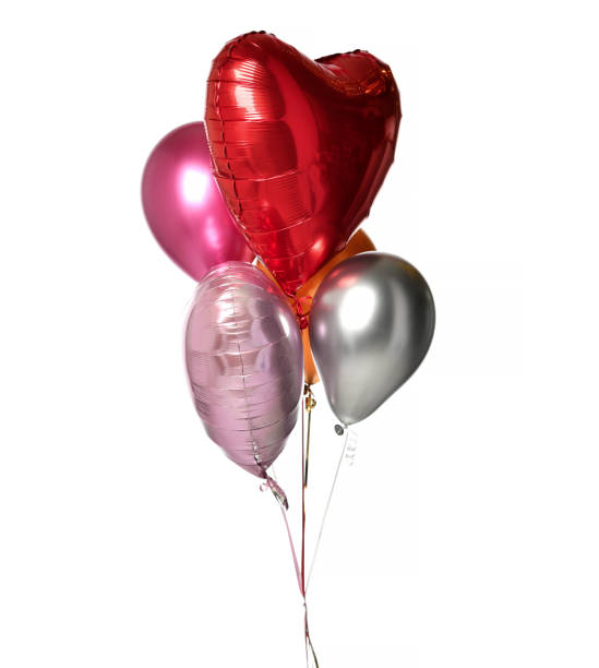 istock Bunch of metallic red pink heart balloons composition objects for birthday or valentines party isolated on a white 1082554872