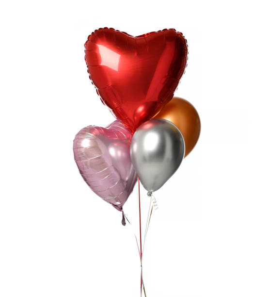 istock Bunch of metallic red pink heart balloons composition objects for birthday or valentines party isolated on a white 1082554876