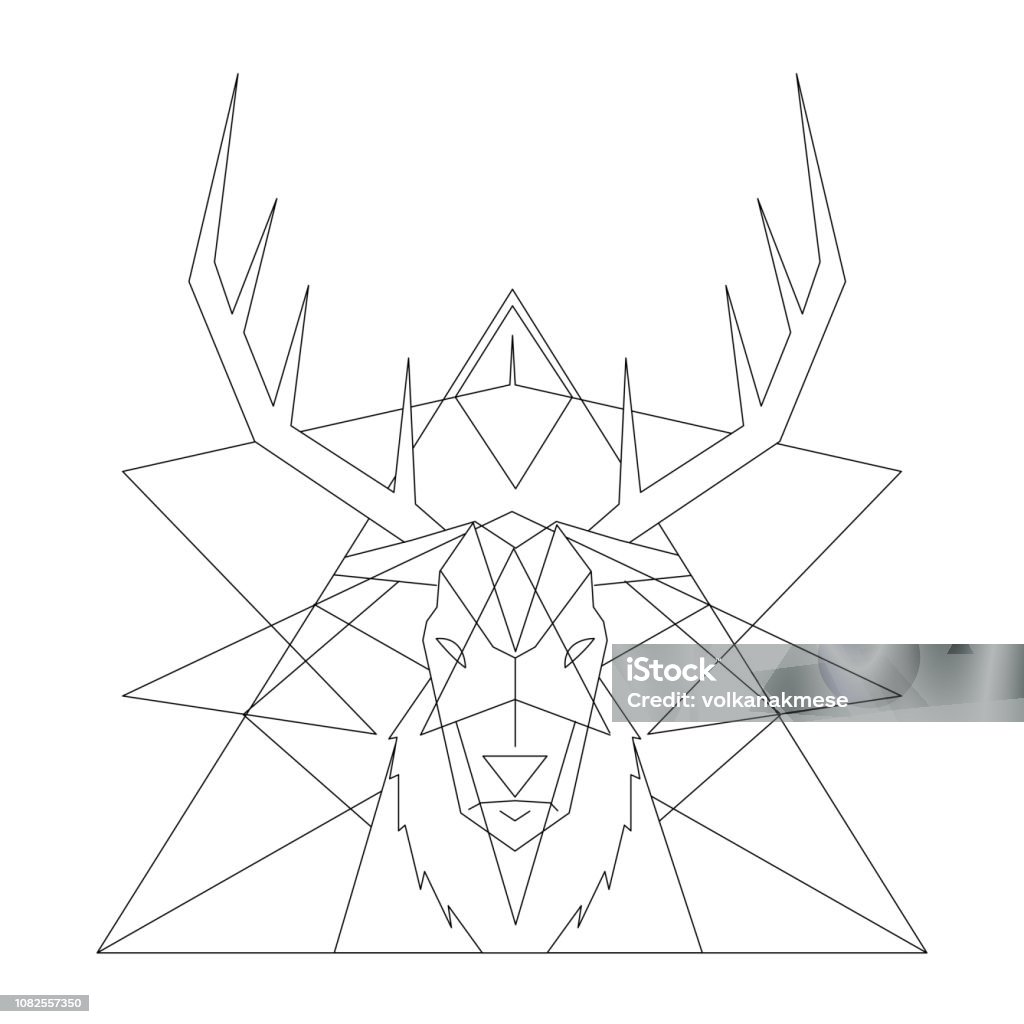 Tribal Line Art Deer Illustration. Logo, Brand, Emblem, Tshirt Graphic. Horned stock vector