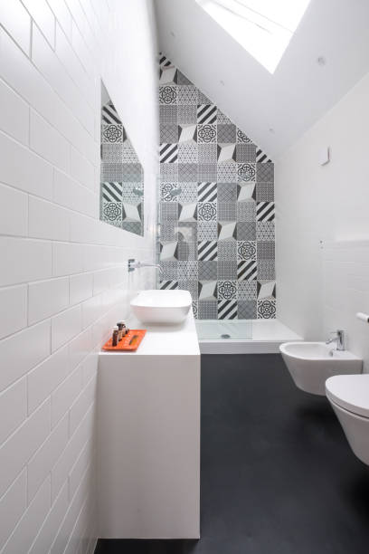 istock Contemporary loft bathroom with high ceiling 1082569250
