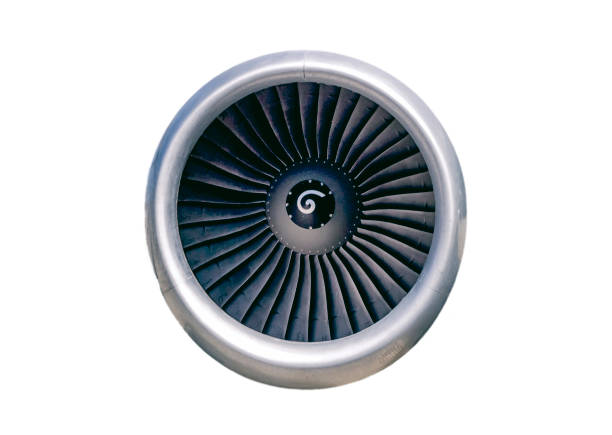 istock Engine of modern passenger jet airplane. Rotating fan and Isolatred on white background. 1082586664