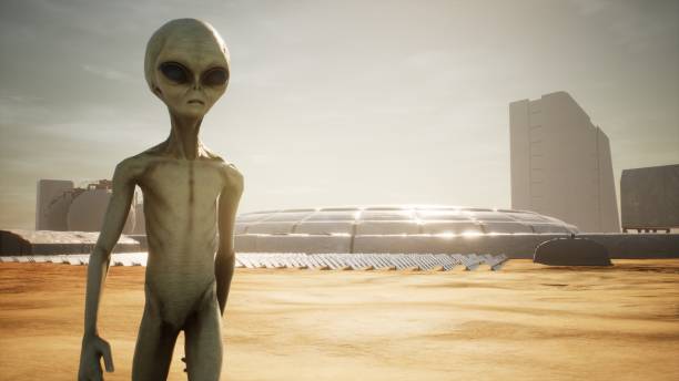 istock Alien returns to base after inspecting solar panels. Super realistic concept. 3D Rendering 1082598018