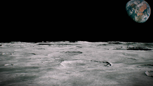 istock Surface of the Moon landscape. Flying over the Moon surface. Close up view. 3D Rendering 1082599486