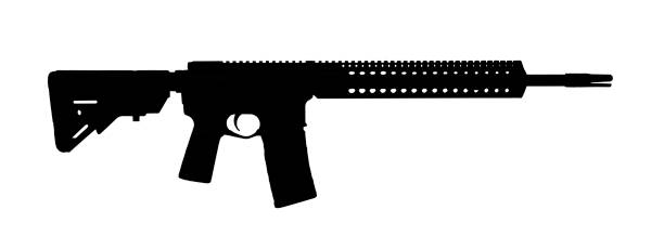 istock Black silhouette of an AR-15 on white 1082600172