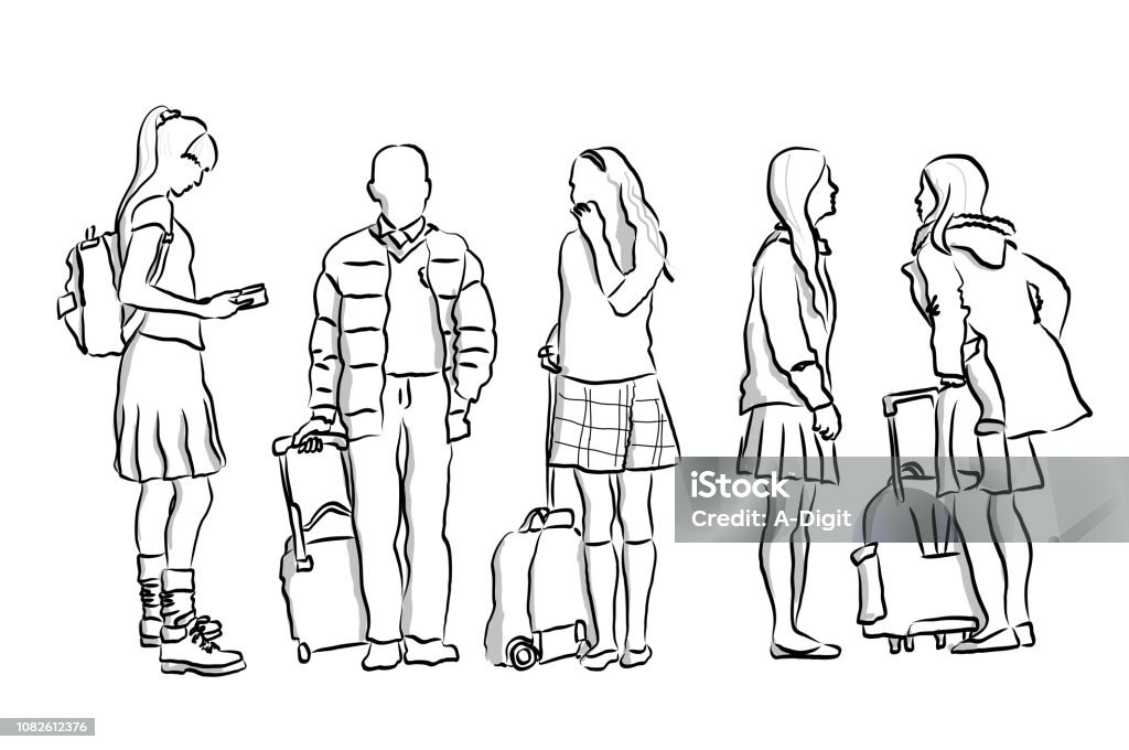 Wait For The Bus School Children Private school students waiting for the bus Real People stock vector