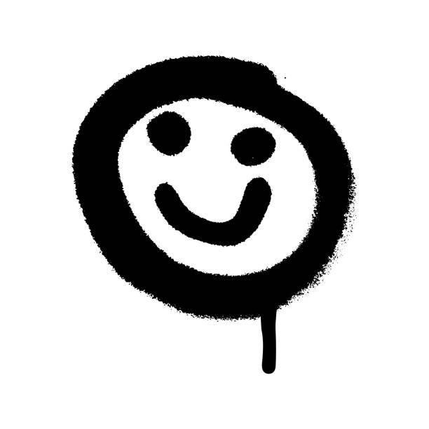 illustrations, cliparts, dessins animés et icônes de graffiti grunge emoji avec des couleurs noir et blanc - spray paint vandalism symbol paint