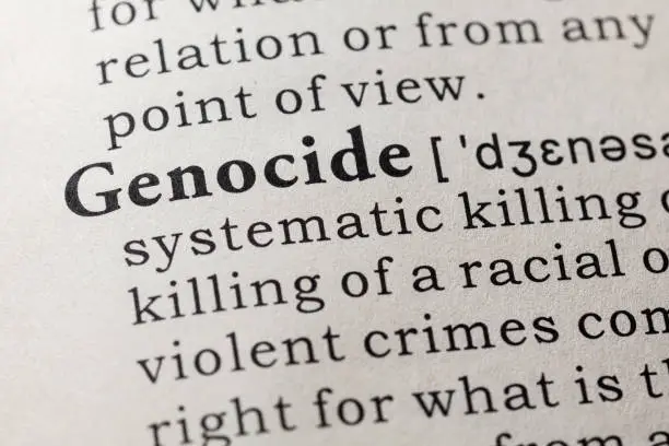 Fake Dictionary, Dictionary definition of the word genocide. including key descriptive words.