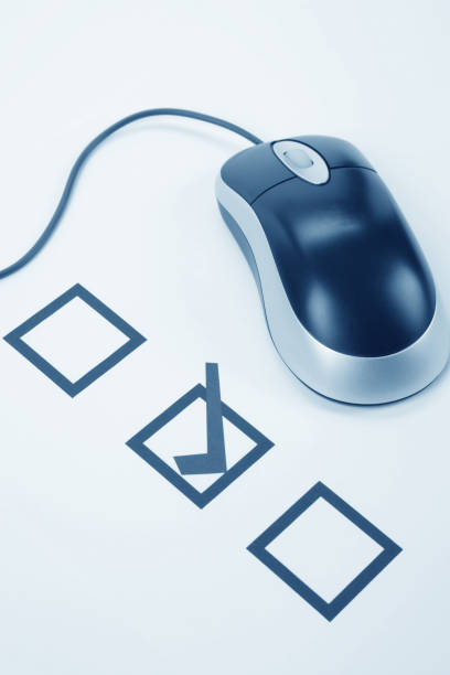 questionnaire and computer mouse questionnaire and computer mouse, concept of online voting checkbox photos stock pictures, royalty-free photos & images