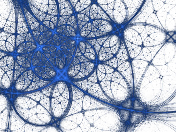 Abstract round geometric shape with curly lines as flower, star, snowflake. Blue spirograph circle border frame. Spirograph for prints, designs, paper. Fractal Design