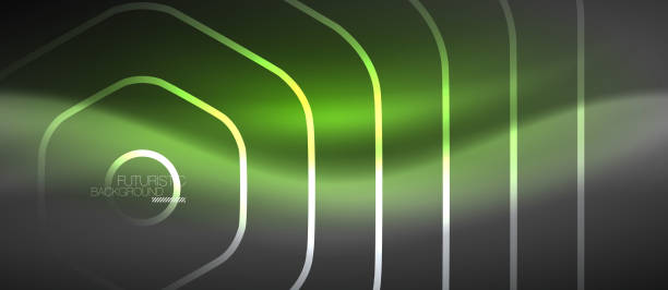 istock Black and glowing color lines neon design, magin techno template background 1082638812