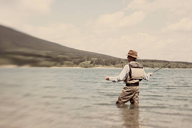 Fly Fisher A fly fisherman casts his line. Taken at iStockphoto HQ Lypse. vintage fishing stock pictures, royalty-free photos & images