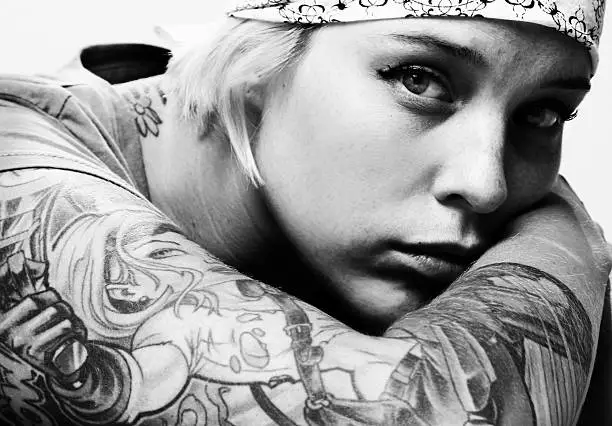 Photo of tattoo: portrait girl with full sleeve