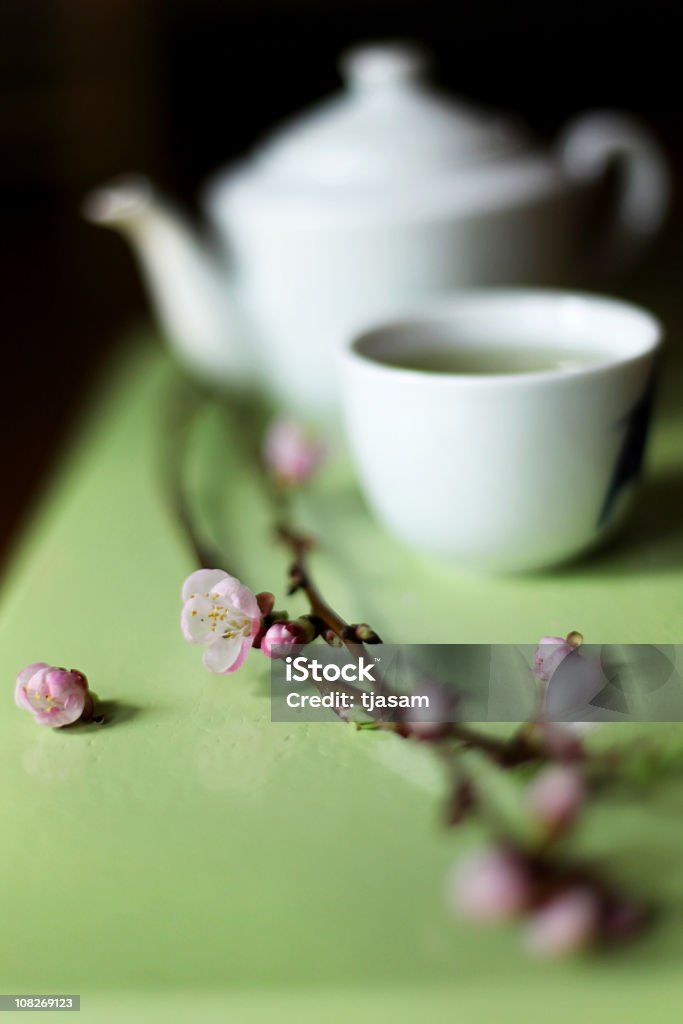 Tè verde e fiori - Foto stock royalty-free di Albicocco in fiore