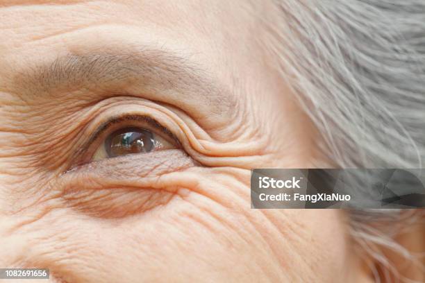 Close Up Of Older Chinese Womans Eye Stock Photo - Download Image Now - Eye, Wrinkled, Senior Adult