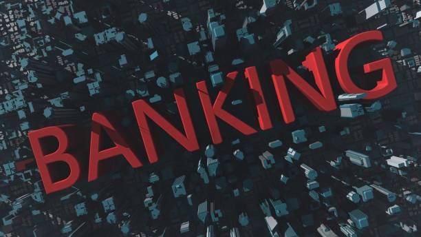 istock Banking - Title on the city concept 3D render 1082699174