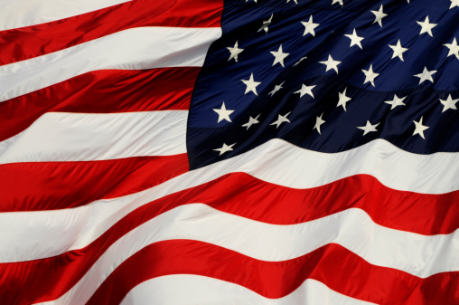 Close-up of rippled American flag