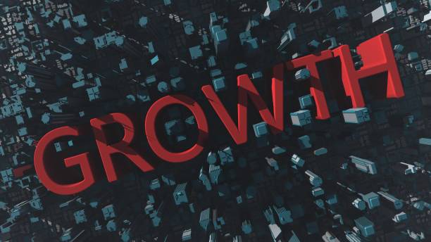 istock Growth - Title on the city concept 3D render 1082700456