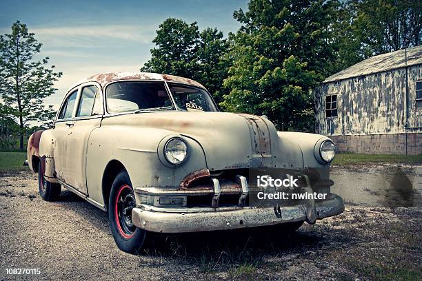 Vintage Car For Sale Stock Photo - Download Image Now - Auto Post Production Filter, Car, Cloud - Sky