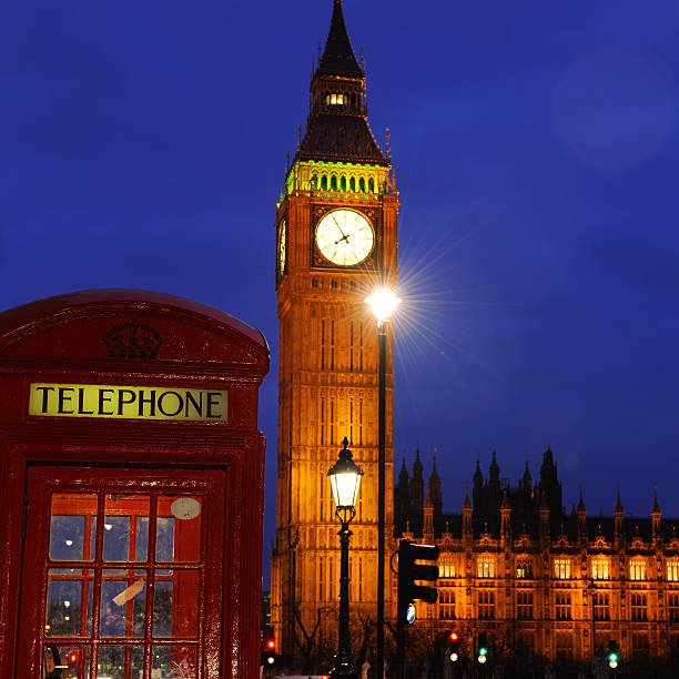 Historic big ben clock tower standing next to an old lamppost and the houses of parliament