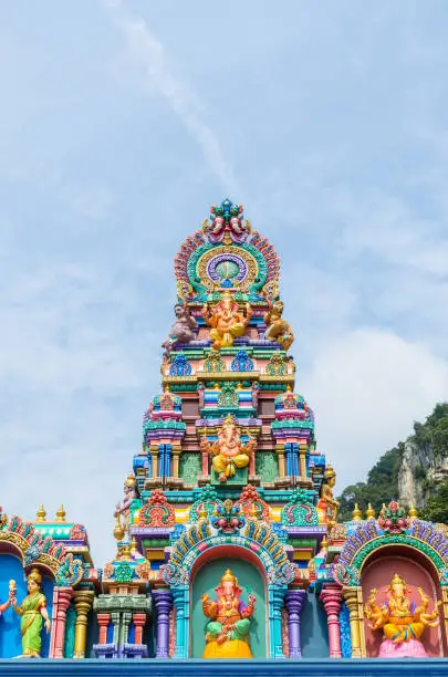 Close-up of the colorful statues at the Batu Caves Temple,Kuala Lumpur Malaysia.