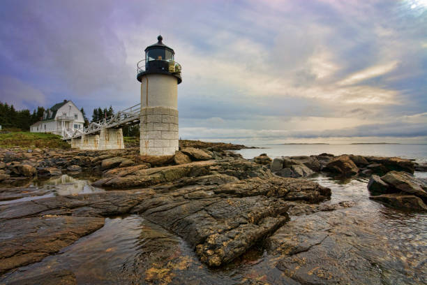 marshall point lighthouse - maine marshall point lighthouse port clyde lighthouse stock-fotos und bilder