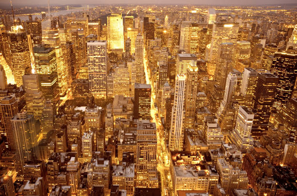 Historic and contemporary skyscrapers seen in downtown Manhattan, New York