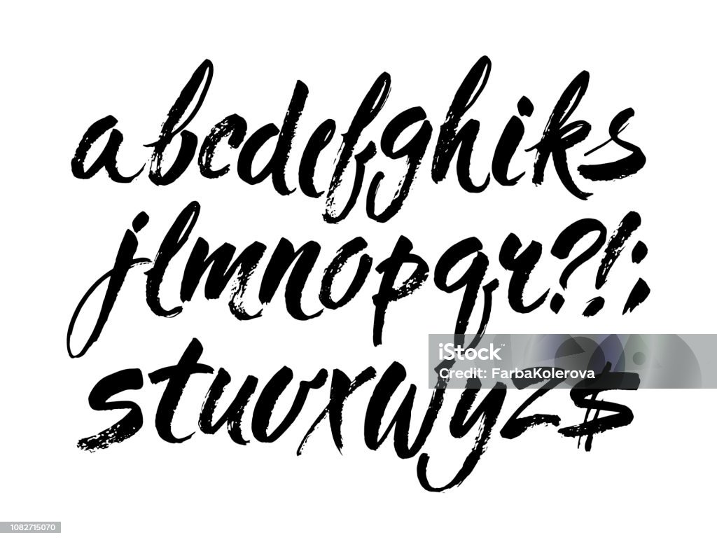 Vector Acrylic Brush Style Hand Drawn Alphabet Font. Calligraphy alphabet on a white background Vector Acrylic Brush Style Hand Drawn Alphabet Font. Calligraphy alphabet on a white background. Ink hand lettering. Typescript stock vector