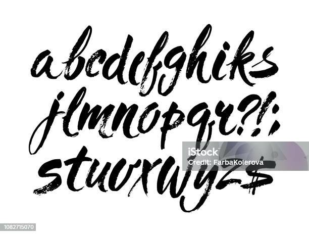 Vector Acrylic Brush Style Hand Drawn Alphabet Font Calligraphy Alphabet On A White Background Stock Illustration - Download Image Now