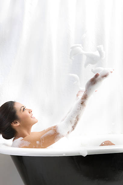 istock Beautiful Brunette Young Woman Taking Bubble Bath, Copy Space 108271553