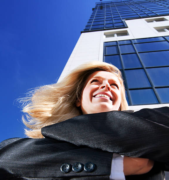 Alegre Mulher de Negócios - fotografia de stock