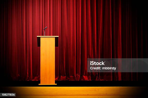 Podium On Empty Stage Stock Photo - Download Image Now - Lectern, Stage - Performance Space, Speech