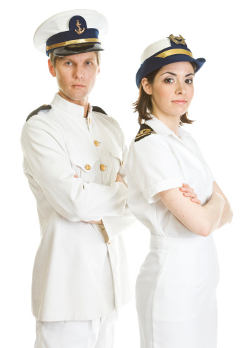 Navy series - Two navy personel in uniforms isolated on white background.