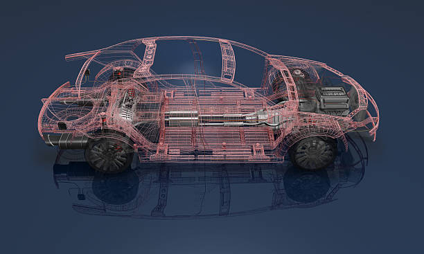 istock 3D render of a wireframe car on a blue background 108272307