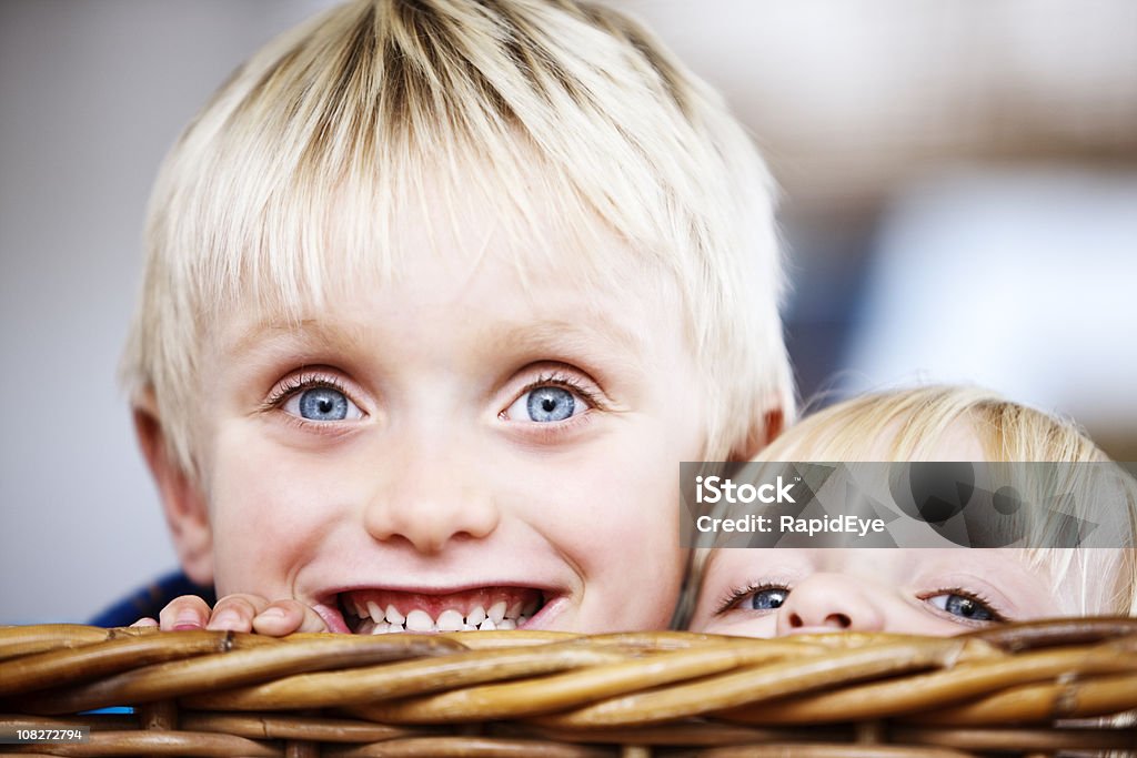 Fratello e sorella di bambini carina in un cestino - Foto stock royalty-free di 2-3 anni