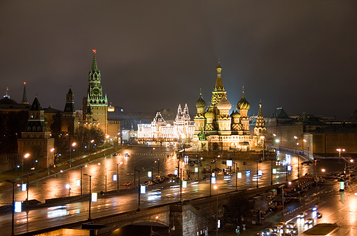 Moscow, Russia - August 17, 2022: Red square at night.