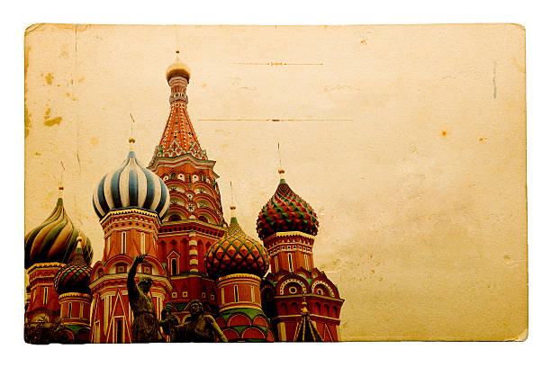 Old Postcard Series - Moscow  onion dome stock pictures, royalty-free photos & images