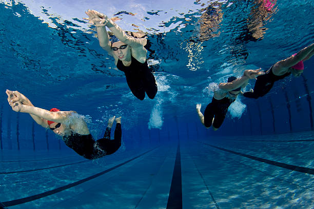 istock Four females swimming underwater 108272945
