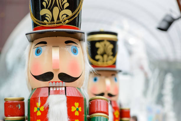 Multiple wooden nutcrackers stock photo