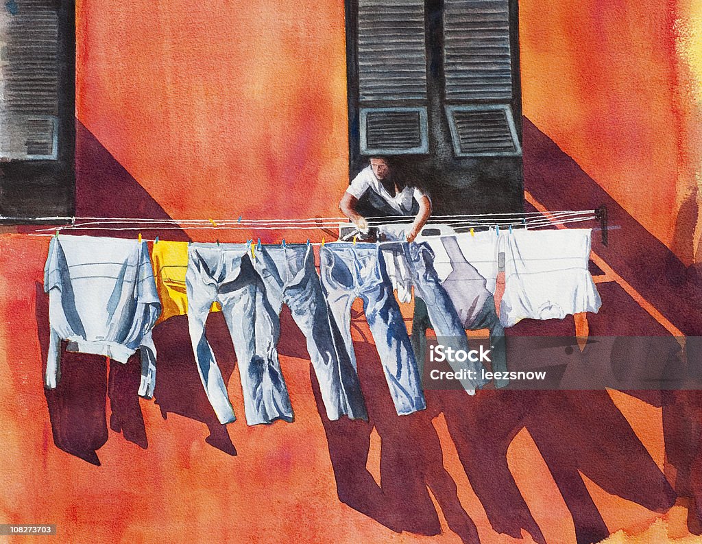 水彩画の垂れ下がるランドリー - 洗濯のロイヤリティフリーストックイラストレーション