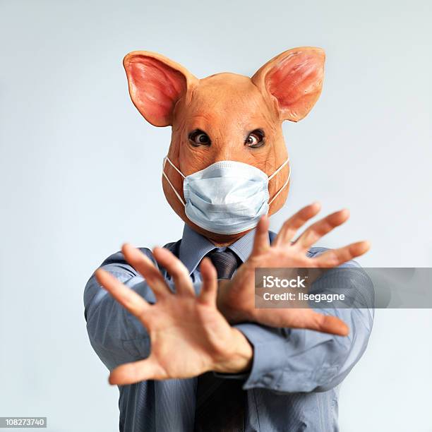 Świńska Grypa Koncepcja Człowiek W Maskę Z Głowy Świni - zdjęcia stockowe i więcej obrazów Bezpieczeństwo